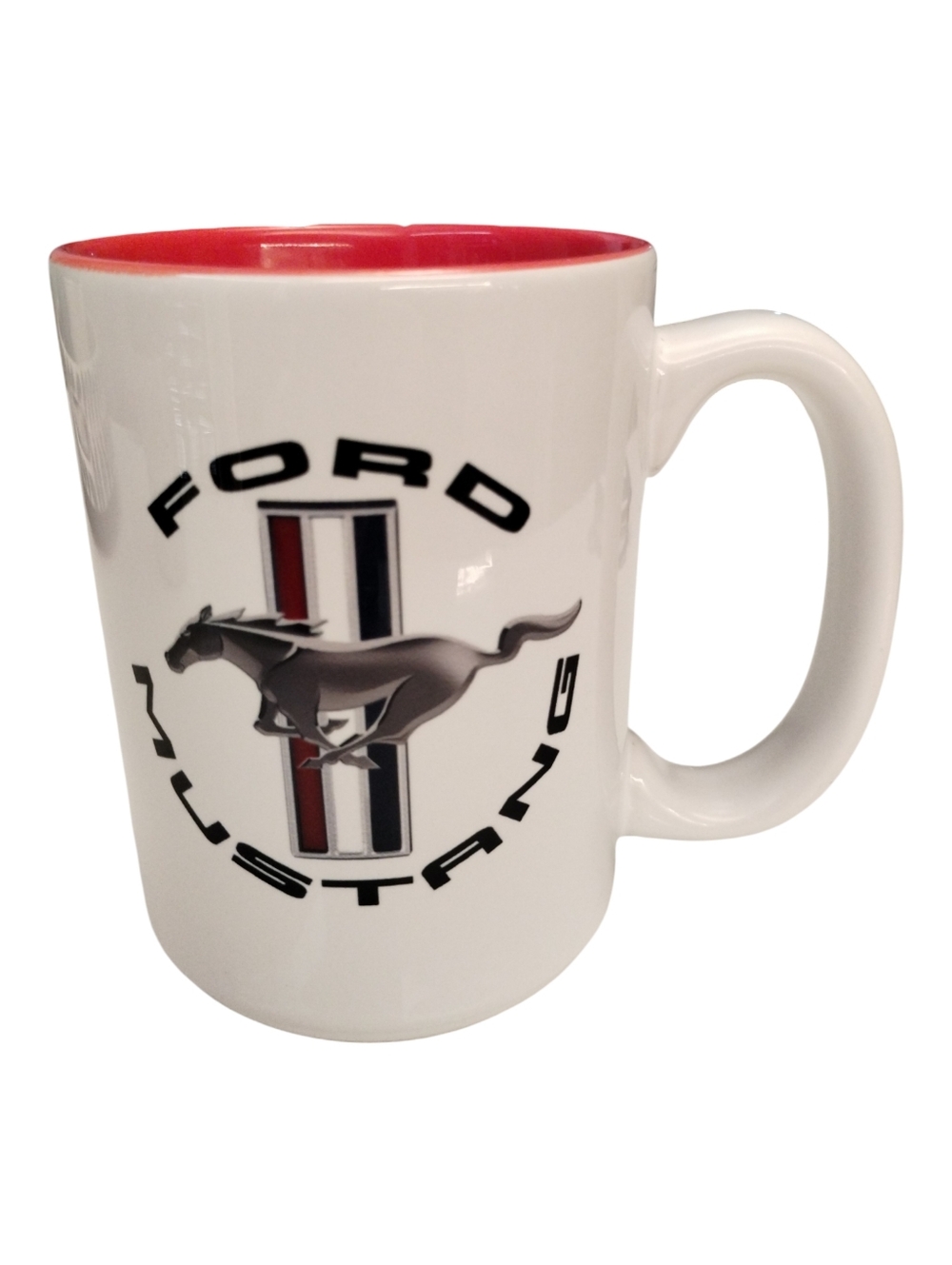 Ford Mustang Coffee Mug 16 oz White Red Tri-Bar Running Pony Logo Collectible